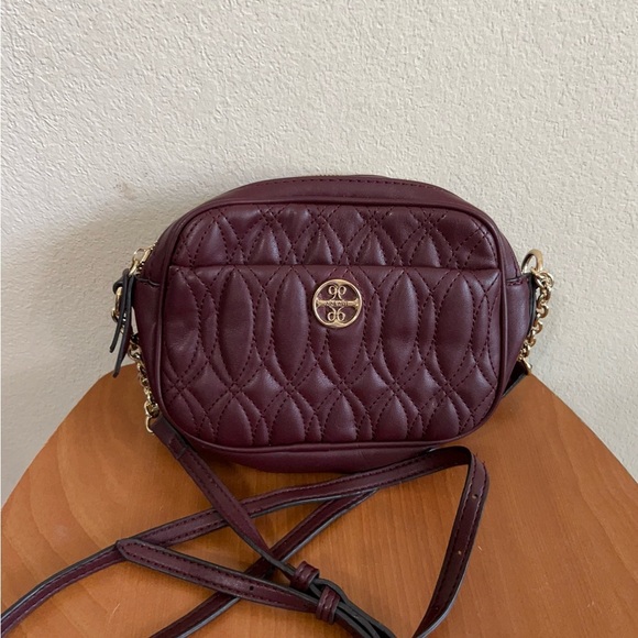 Nine West Angelina Chic Quilted Burgundy Double Compartments Crossbody Bag - Picture 2 of 14